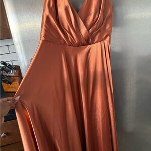 Chic Satin Maxi Dress in Orange